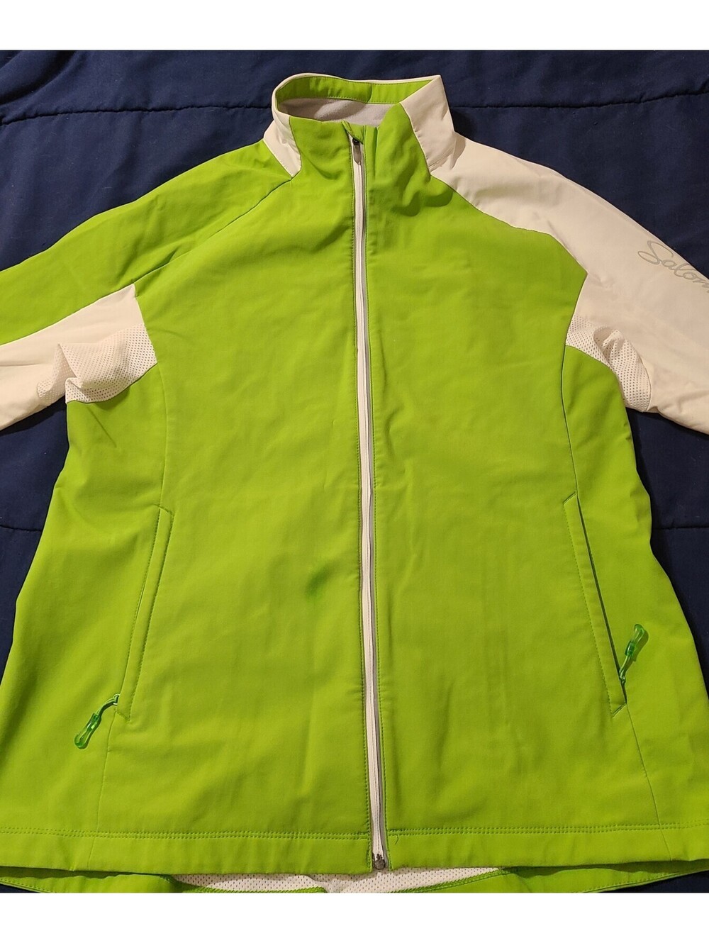 Salomon Womens XL Green White Zip Jacket Lightweight Hiking Trail Active Outdoor